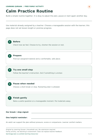 First-page preview of Calm practice routine.