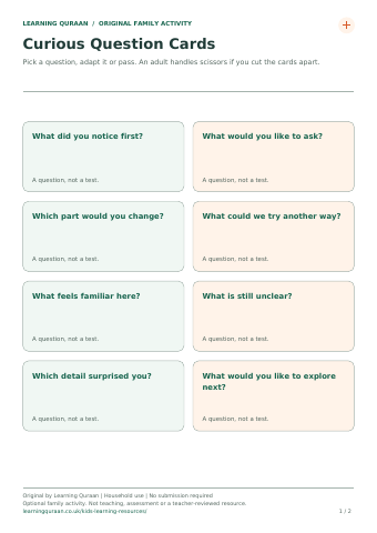 First-page preview of Curious question cards.