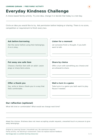 First-page preview of Everyday kindness challenge.