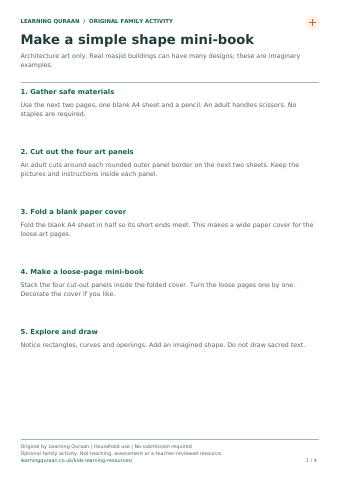 First-page preview of Masjid shapes mini book.