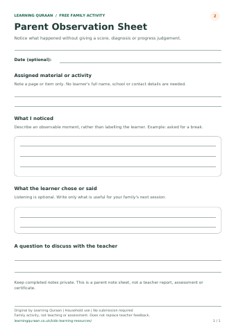 First-page preview of Parent observation sheet.