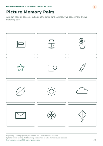 First-page preview of Picture memory pairs.