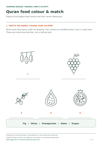 First-page preview of Quran food colour & match.